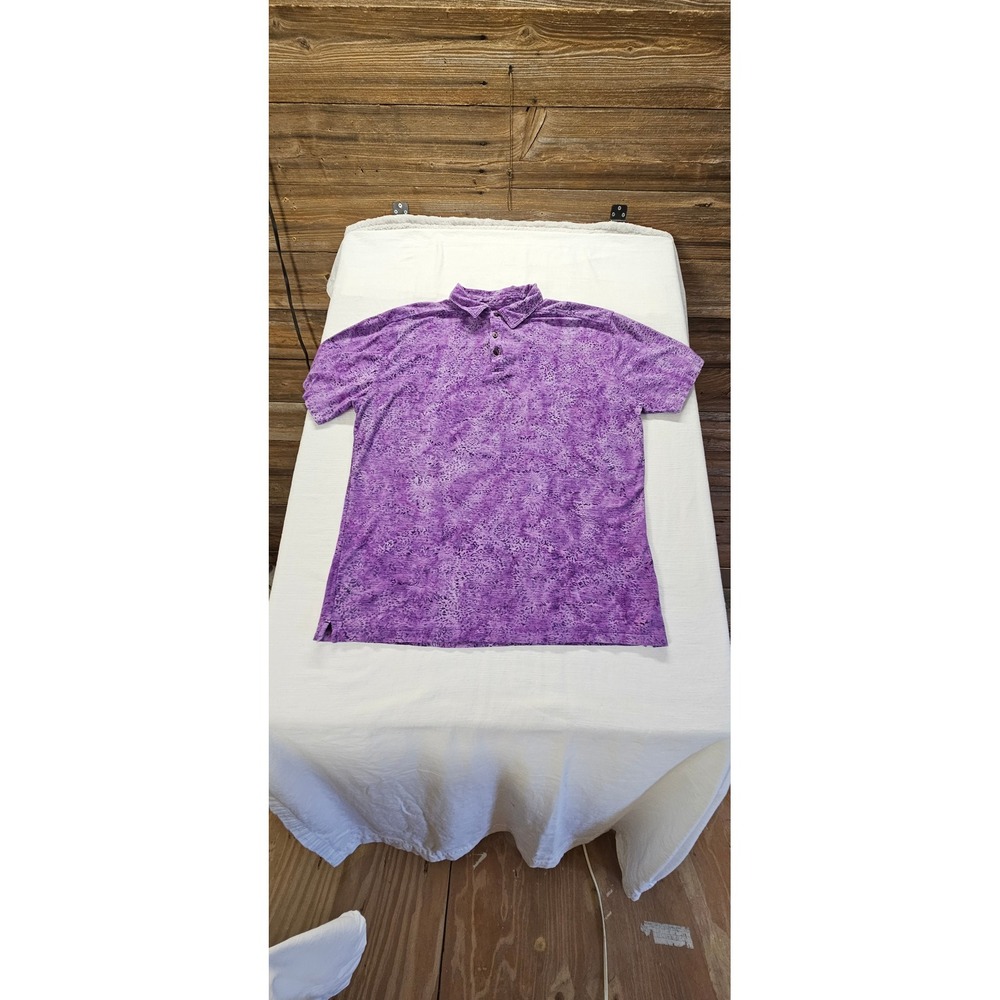 Shore Leave Mens Purple Batik Floral Print Cotton Polo Shirt Short Sleeve L
